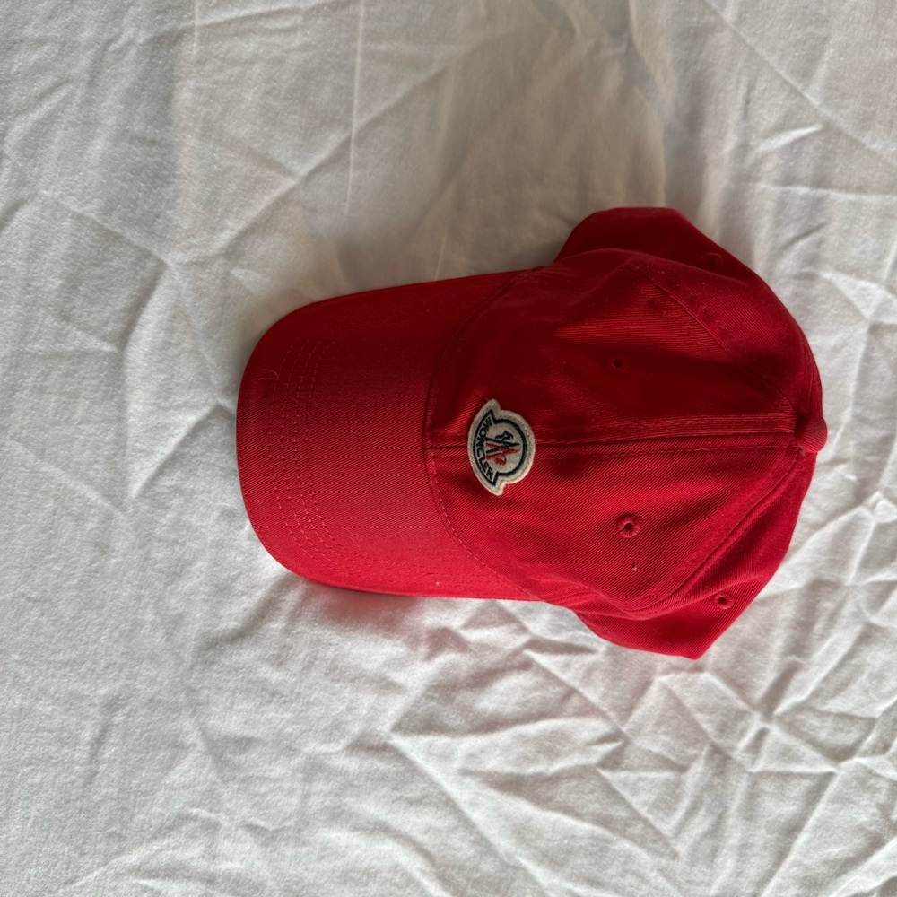 Moncler Red Baseball Cap with Logo Patch